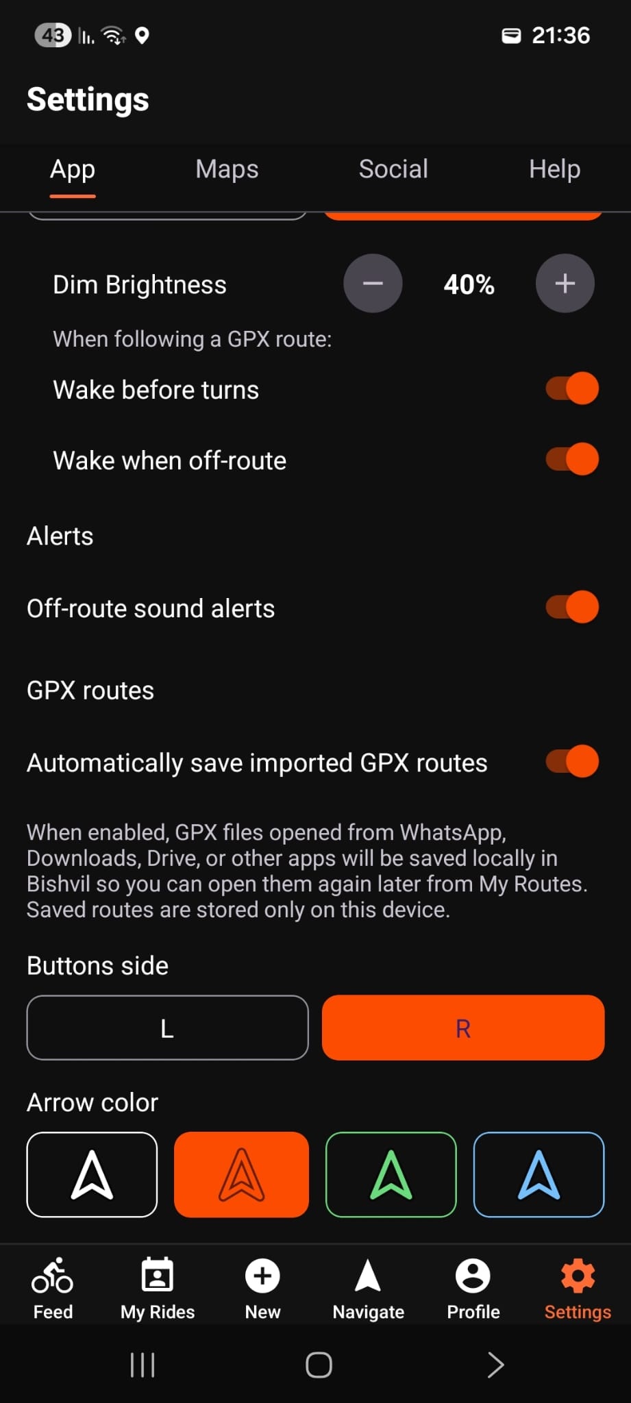 GPX routes auto-save toggle in Settings